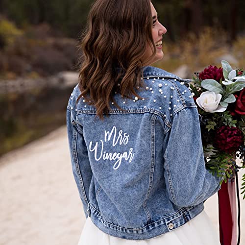 KUTXA Customized Women's Pearl Denim jackets Future Mrs. Jacket Wedding Jacket Wifey Jacket,Oversized Loose and well-made.3