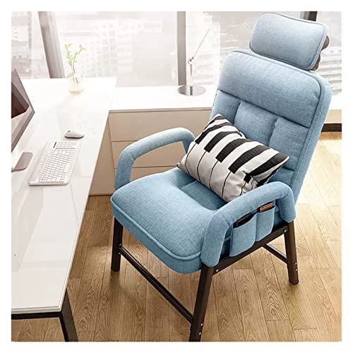 Sillón de acento azul – Sofá individual tapizado para espacios pequeños, respaldo alto con bolsillos laterales, elegante mueble de sala de estar, silla cama con marco de acero