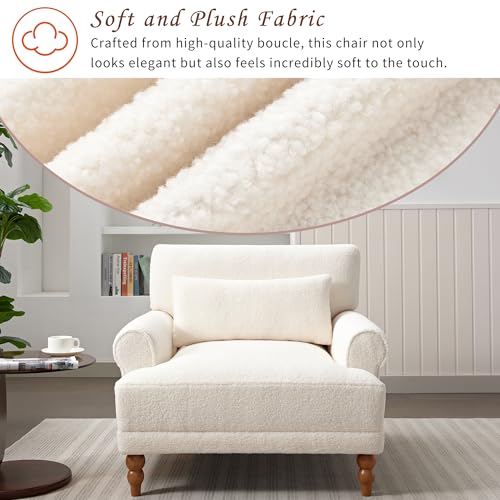 Sillón con brazos circulares beige y tela boucle miniatura 6