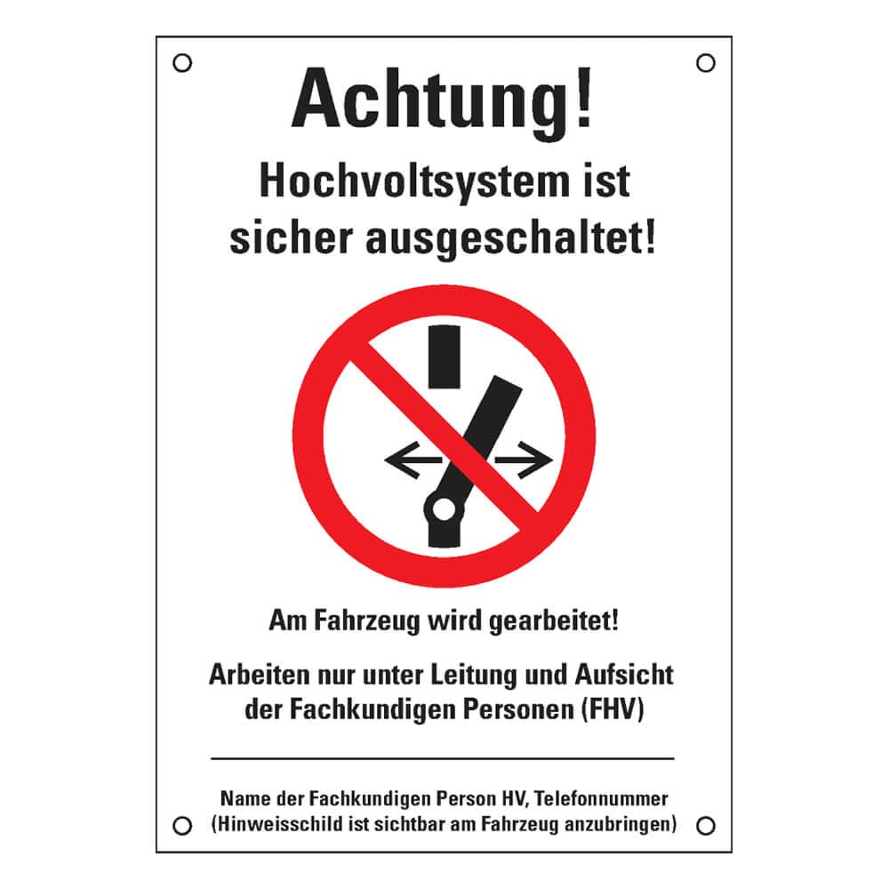 Kettenpfostenset für Arbeiten an Hochvolt-Systemen, mit Halter und Warnschildern, Art.-Nr. 610079 | Kettenpfosten | Absperrpfosten | Absperrkette