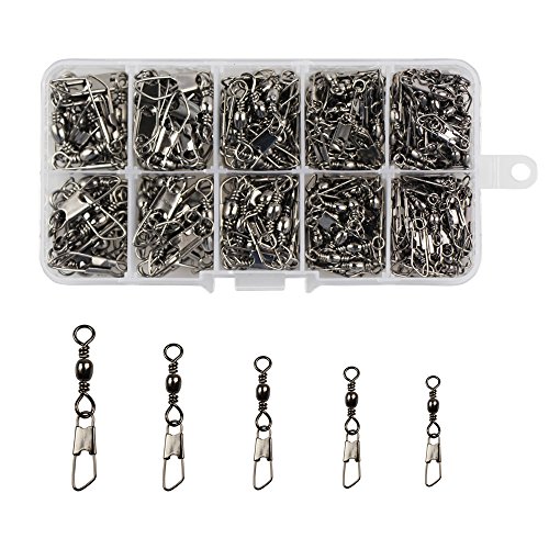 ICE SEA 230pcs/box Barrel Swivel with Safety Snap Fast Rolling Swivel Fishing Line Connector 2# 4# 6# 8# 10#