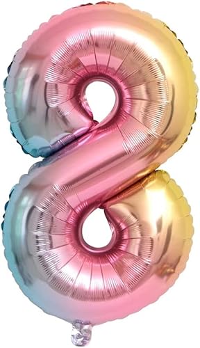 Miniatura 2 de Juego de globos de corona número 8 con degradado de arco iris, globos de octavo cumpleaños para niños, globos de decoración de fiesta de cumpleaños