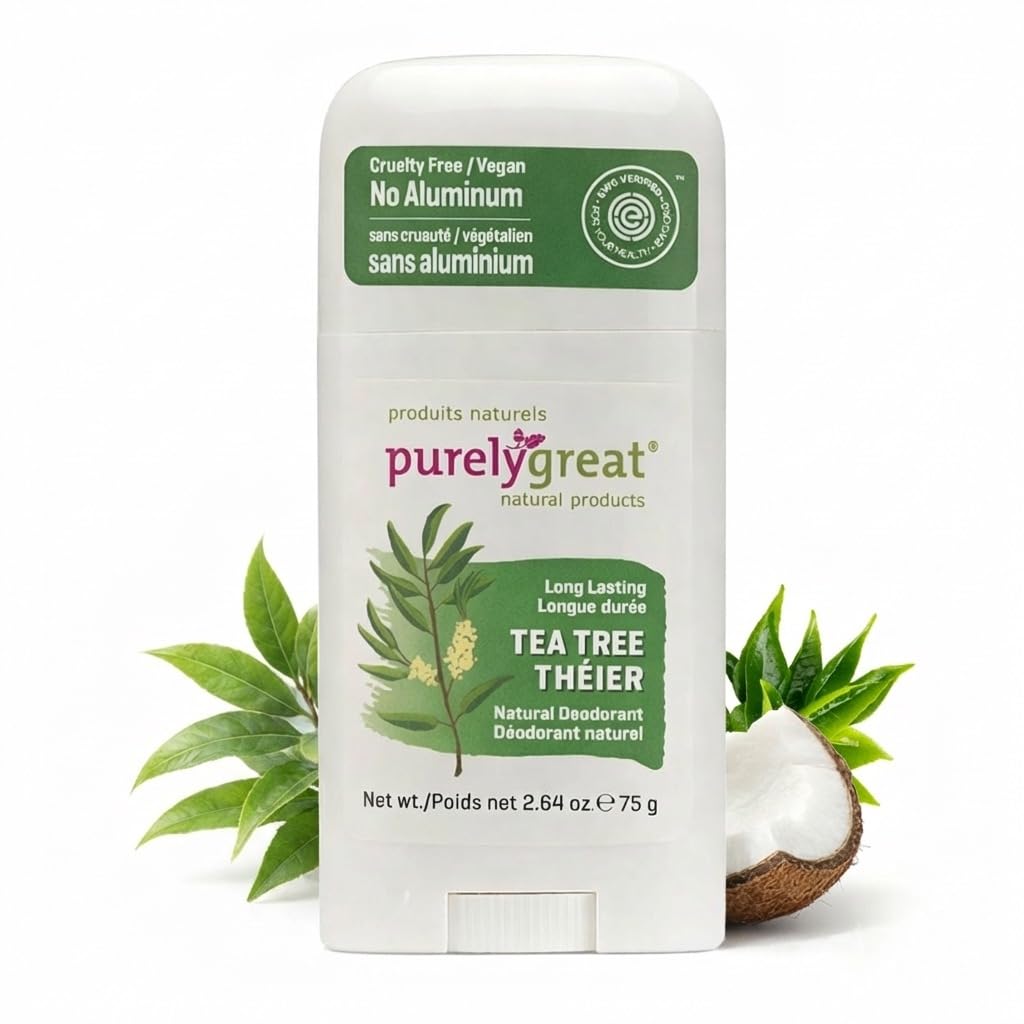 Purelygreat Natural Deodorant Stick, Tea Tree Scent, Aluminum Free, 2.64 oz