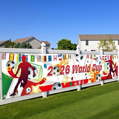 World Cup Banner for 2026 International Flags Decorations Around The World Cup Backdrop 11820Inch World Map Trophy Photo Backdrop Cloth for Soccer Party Bar Home (White)