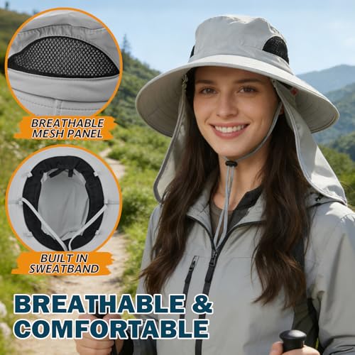 Image of Wide Brim Sun Bucket Hat, Waterproof Boonie Hat for Men & Women | UPF 50+ UV Protection, Adjustable Fit, Chin Strap & Sweatband, Foldable Durable for Fishing Hiking Garden Beach