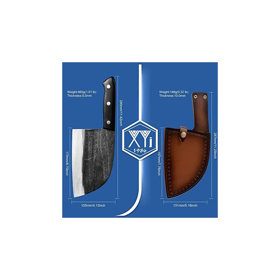 Authentic-XYJ-Since-1986Outstanding-Ancient-Forging67-Inch-Full-TangSerbian-Chefs-knifeChef-Meat-CleaverKitchen-KnivesSet-with-Leather-SheathTake-CarryingButcherfor-Camping-or-Outdoor XYJ Authentic Since 1986,Outstanding Ancient Forging,6.7 Inch Full Tang,Serbian Chefs knife,Chef Meat Cleaver,Kitchen Knives,Set with Leather Sheath,Take Carrying,Butcher