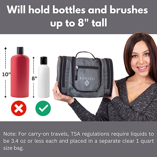 BORSALI Hanging Toiletry Bag for Women with Mirror - Medium Travel Bag for Toiletries & Travel Essentials - Compact Yet Roomy - 22 Compartments & Mesh Back Pocket - Sturdy Swivel Hook2