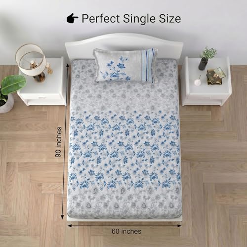Image of Mafatlal Spring Glory Cotton Single Bedsheet Combo Pack of 2 with Pillow Covers | 180 TC Premium Cotton Fabric| Vibrant Printed Bed Linen for Home Decor | Floral Red & Floral Blue