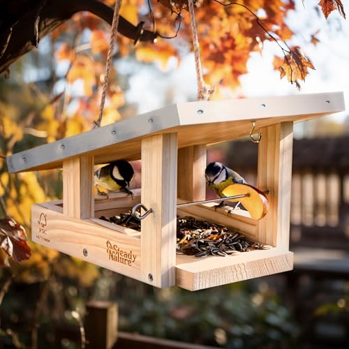 Steady Nature Vogelfutterhaus zum Aufhängen - Futterhaus für Vögel hängend - Vogelhaus Holz - Bird House - Vogelfutter Haus - Vogelhäuschen wetterfest zum hängen - Vogel-Futterhaus Steady Nature Vogelfutterhaus zum Aufhängen - Futterhaus für Vögel hängend - Vogelhaus Holz - Bird House - Vogelfutter Haus - Vogelhäuschen wetterfest zum hängen - Vogel-Futterhaus