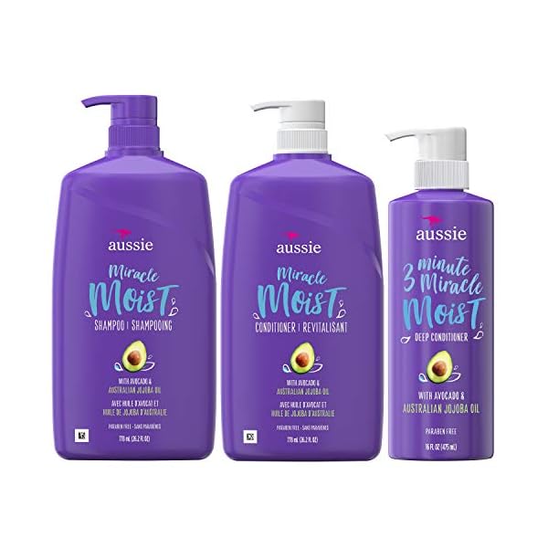 Aussie-Miracle-Moist-Shampoo-and-3-Minute-Miracle-Deep-Conditioner-Hair-Treatment-Bundle-Infused-with-Avocado-Australian-Jojoba-Oil-Paraben-Free-White-Citrus-3-Piece-Set Aussie Miracle Moist Shampoo, and 3 Minute Miracle Deep Conditioner Hair Treatment Bundle, Infused with Avocado & Australian Jojoba Oil, Paraben Free, White, Citrus, 3 Piece Set (Packaging May Vary)
