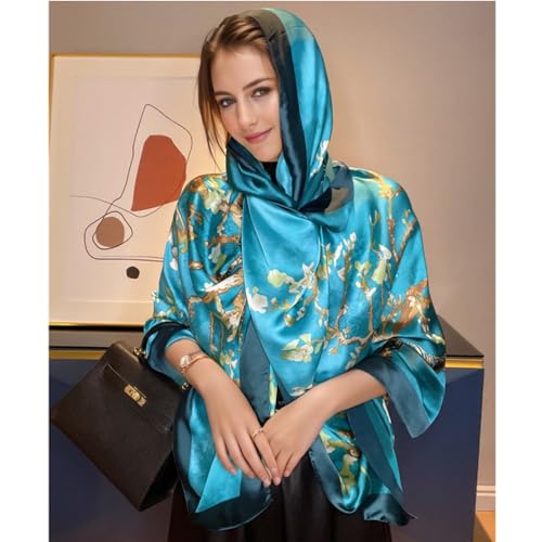 vimate 100% Large Silk Feeling Scarf-Women's Fashion Long Mulberry Silk Satin Neck Scarf Sunscreen Shawl Wrap Headscarf4
