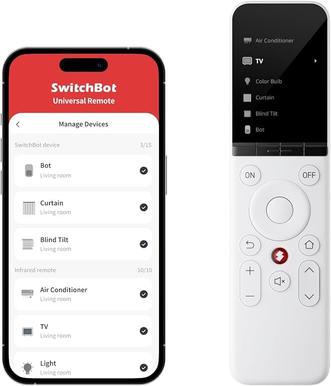 SwitchBotMulti-Use Smart Universal Remote Control with Customized App, Hub Required, Control 10 IR, 15 Bluetooth Devices & 10 Scenes, Compatible with TV/AC/SwitchBot Bot, Curtain, Blind Tilt and more