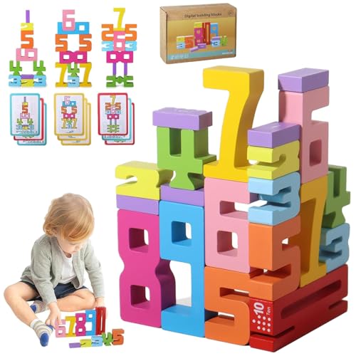 Montessori Math Blocks for Kids Ages 3-8 | 20PCS Wooden STEM Learning Toys with Balance Game | Self-Checking Number Puzzles & Counting Cubes | Toddler Educational Building Set