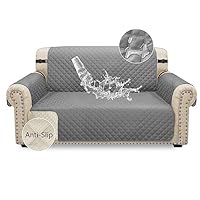 Granbest Waterproof Sofa Cover 2 Seater Non-Slip Loveseat Cover with Elastic Straps, Washable Sofa Protector for Kids, Pets, Dogs, Cats Four Seasons Universal (2 Seater, Light Grey)