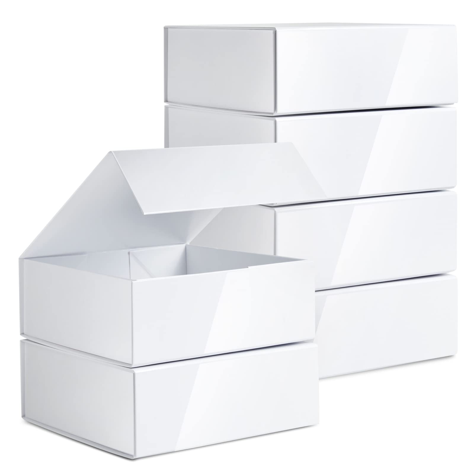 6 Pack Proposal Boxes with Lid for Groomsmen, Bridesmaid, 9.5 x 9.5 x 3.5 Inch Square Glossy White Magnetic Gift Box for Parties, Retail