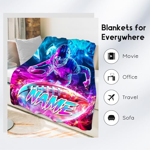 Football Blanket for Boys, Custom Kids Blankets, Personalized Gifts with Name, Warm Fleece Sports Throw for Bed & Sofa, 60"x80"