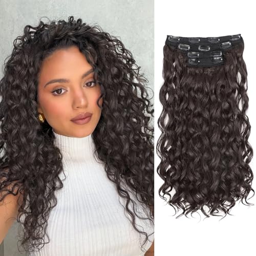 QGZ Curly Clip in Hair Extensions 4PCS Yaki Texture Synthetic Lace Weft Hair Extensions for...