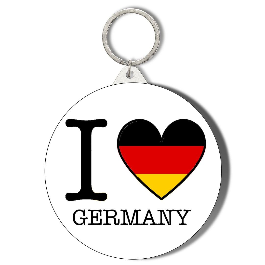 Gift Insanity White I Love Germany Flag Heart Shaped Design 45Mm Short Chain Mirror Keyring