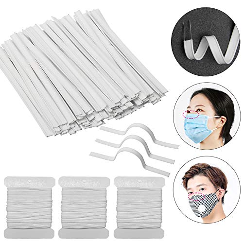 Corrines 100 tiras de plástico para la nariz, alambre doble para la nariz, alambre para manualidades, con cuerda elástica trenzada de 3 mm color blanco (30 yardas)