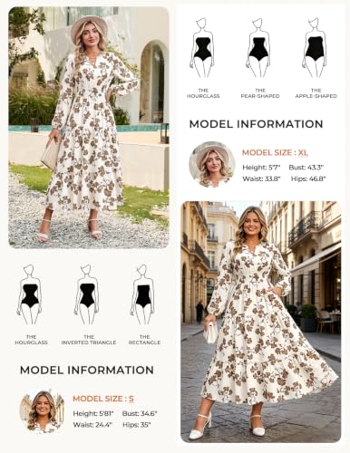 Image of GRACE KARIN Women's Floral Maxi Dress 2026 Fall Long Sleeve V Neck Empire Waist A Line Flowy Dress with Pocket