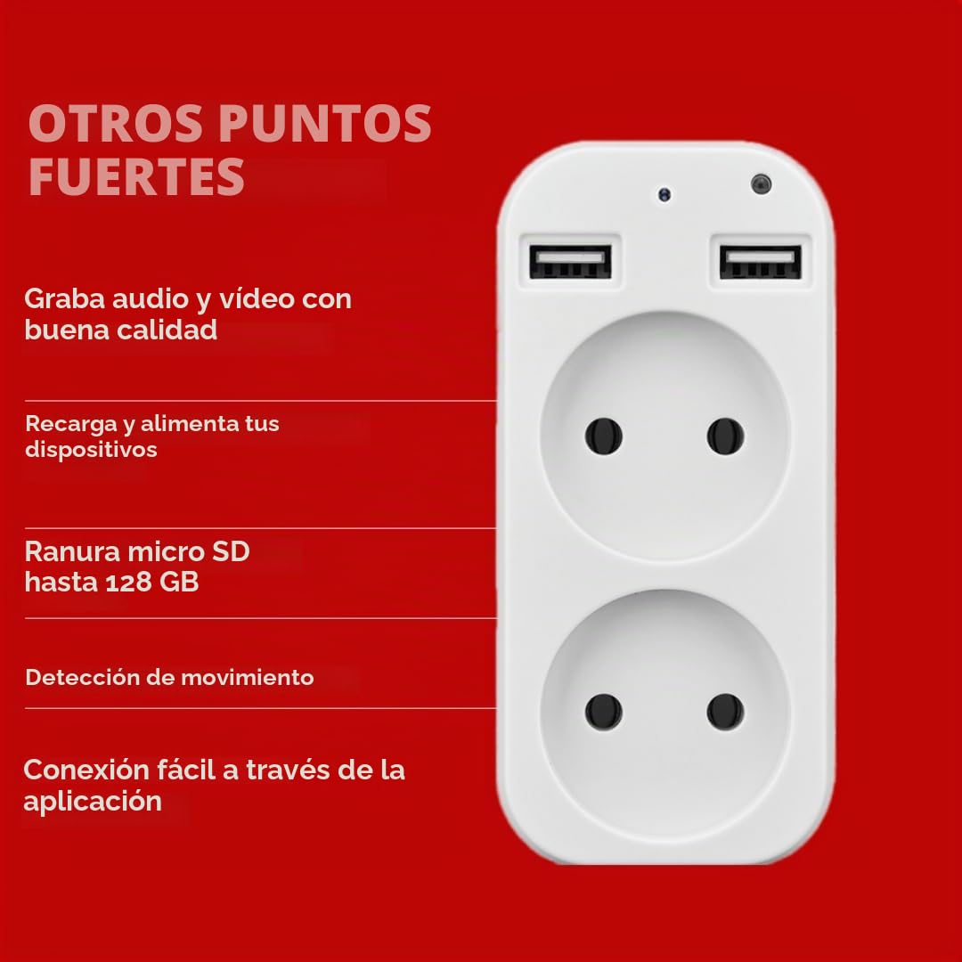 Genérico Multitoma Cámara Espía 2 enchufes Ultra HD 4K WiFi