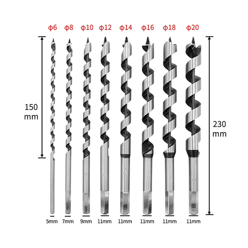 8 Sztuk Wiertła do Drewna, Wiertło do Gałęzi, Wiertło Spiralne, Wiertło Ze Stali Wysokowęglowej, Długość 6-20mm Wiertło Spiralne do Drewna, Wiertło do Głębokich Otworów 230mm