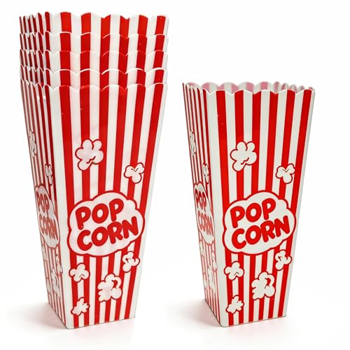 Homrelaxy 5 Pack Plastic Popcorn Boxes 7.5 Tall and 3.6 Square Large Capacity Popcorn Containers Buckets for Pop Corn Machine Movie Night Cinema Carnival Party Concessions