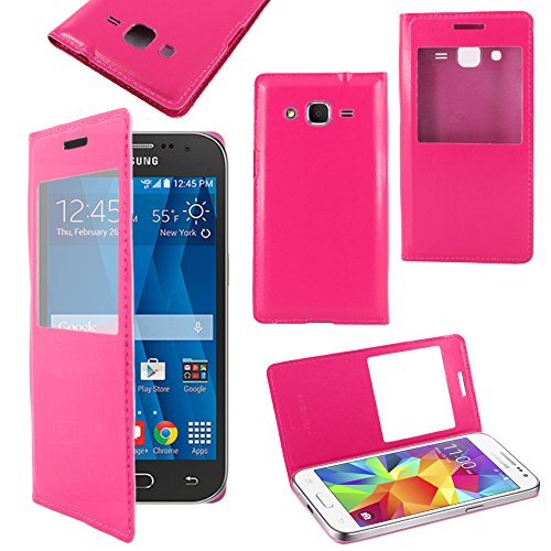 ebestStar - Coque Compatible avec Samsung Galaxy Core Prime SM-G360F, 4G SM-G361F VE Etui Slim Housse Portefeuille Fenêtre View, Rose [Appareil: 130.8 x 67.9 x 8.8mm, 4.5'']