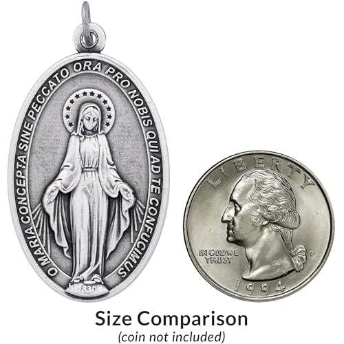 10 Pack Large Latin Miraculous Medal 1.75" - Traditional Catholic Gift For Men - Silver-Plated Made In Italy4
