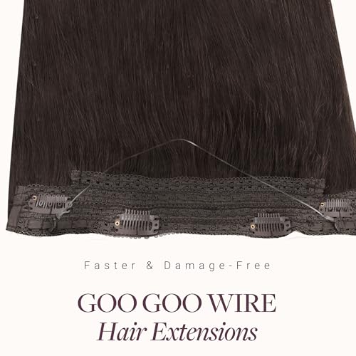 GOO GOO Wire Hair Extensions Human Hair, 2 Dark Brown Natural 18inch 95g, Invisible Wire Hair Extensions with Transparent, Seamless Fish Line Hairpiece