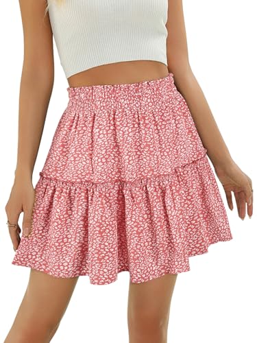 Image of Berydress Womens Ruffle Mini Skirt High Waist Flowy Casual Summer Skirts | A Line Trendy Fashion, Tiered Ruffle Hemline, Western Style, Boho Beach Vacation, Going Out, Dinner, Church, Party