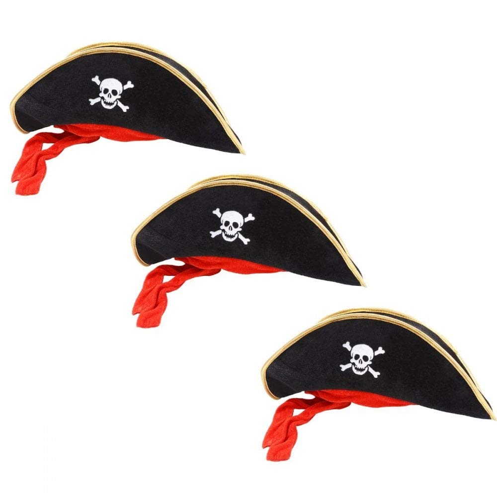 3 X Pirate Hat Black Outfit Accessory for Caribbean Fancy Dres