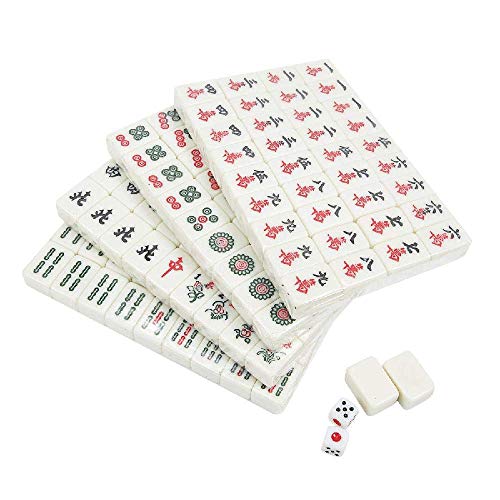 IRONWALLS Chinese Mahjong Mah Jongg Game Set with 144 Mini Tiles Dot Dice Leather Box Extra White Tiles for Travel Family Game