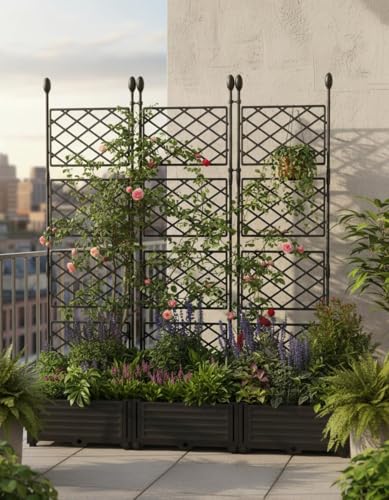 3 PCS Raised Garden Bed with Trellis & Privacy Screen,