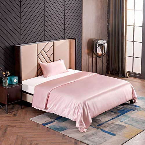 THXSILK Seidenbettwäsche Set 2 teilig, Bettbezug 135 x 200 cm und 40 x 80 cm Kissenbezug, Hypoallergen 19 Momme Maulbeerseide Bettwäsche, Ultra Weich und Glatt, Bezauberndes Rosa