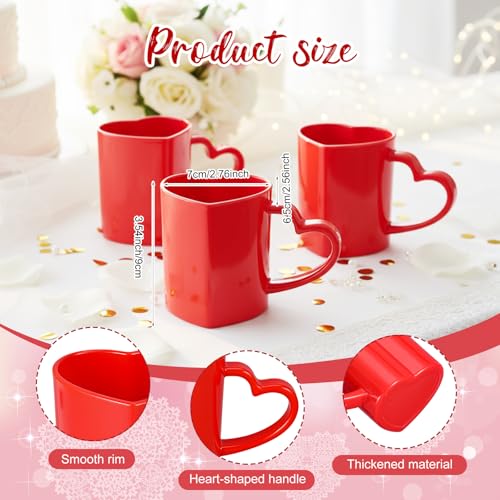 Baderke 12 Pcs Valentine's Day Heart Shaped Mugs with Handles 7.8 oz Reusable Pink Red Love Heart Plastic Drinking Cups for Birthday Wedding Anniversary Party Supplies(Red) by Baderke - Image 2