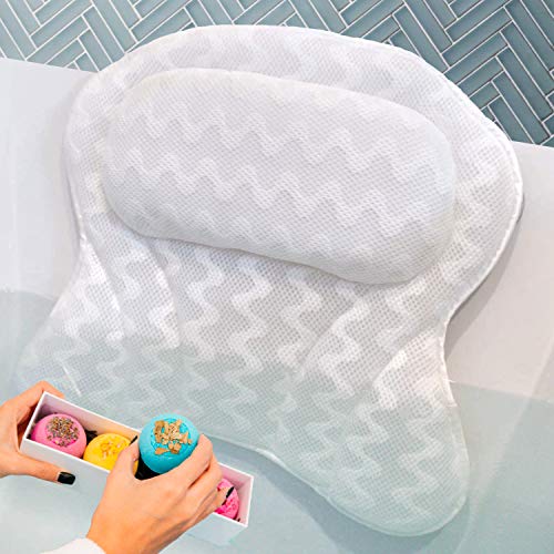 BILLIE BEAN Luxury Bath Pillow for Bathtub - 4 Bath Bombs Included