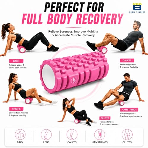 Image of Btag Foam Roller for Gym & Home Workout - Deep Tissue Muscle Massager for Back Pain, Neck & Knee Relief | Yoga, Stretching & Recovery Tool 33 cm (Rose Red)