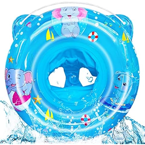 HIZH Baby Swimming Ring Swimming Aid Swimming Seat Swimming Trainer 60 cm Baby Swimming Ring for Toddlers 6 Months to 36 Months Inflatable Seat with Instructions Elephant Blue Cover