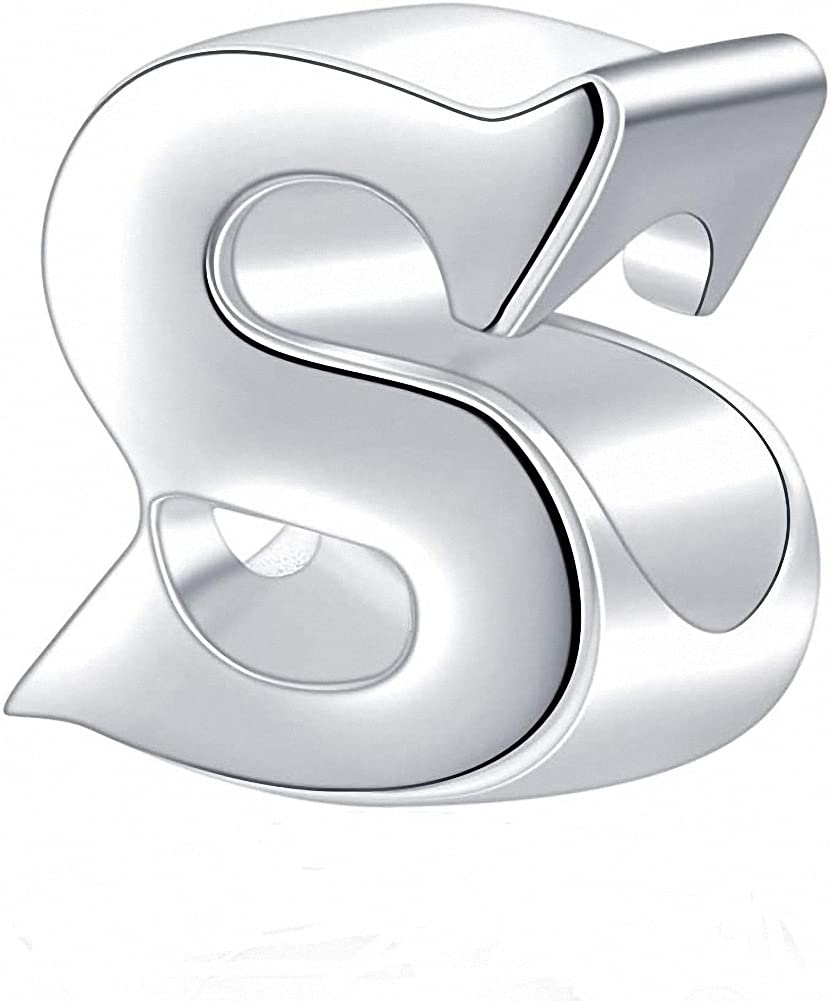 ABUN 925 Sterling Silver Letter Initial A-Z Alphabet Charm Bead Fits Charms Bracelet,Necklace (S)