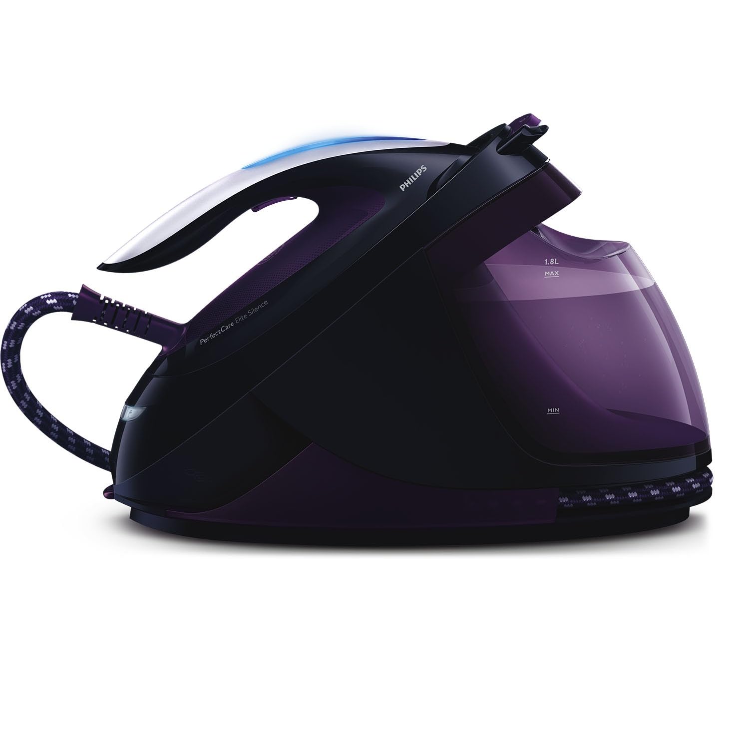 Philips PerfectCare Elite Steam Generator - 2400W, 500g Steam Boost, 7.5 Bar Steam Pressure, OptimalTEMP Technology, 1.8L Tank, Black/Purple (GC9650/80)