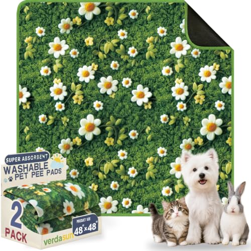 Image of Washable Pee Pads for Dogs, Reusable Puppy Potty Training Pads, Ultra-Absorbent Thick Waterproof Leak-Proof Non-Slip Pads & Mat for Crate, Playpen, Floor, Whelping & Housebreaking , 2 Pack 48 inchx48 inch
