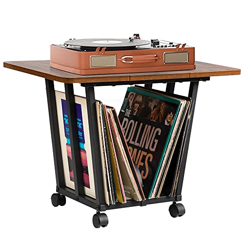 Mosegor Plattenspieler Ständer Mit Rollen - 3 Ebenen Vinyl Regal Für Schallplatten