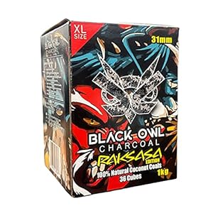 Black Owl Natural Coconut Shell Charcoal Cubes Perfect for Cooking, Grilling, and Barbecuing, Authentic Chemical Free Non-Quick-Light Charcoal, 31x31x31mm Coconut Cubes 36 Counts (1Kg)