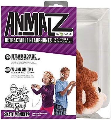 Miniatura 3 de ReTrak Auriculares retráctiles Animalz sin enredos, limitación de volumen (85 dB) para niños, mono marrón (ETAUDFMNKY)