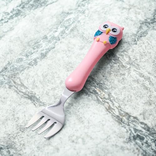 Image of Hian Kids Feeding Spoons Set with Carry Case - 304 Stainless Steel Spoon, Fork & Knife, Bird Design Handle, Easy to Carry for Lunch Box, Travel, Picnic - Pink Color, Pack of 3