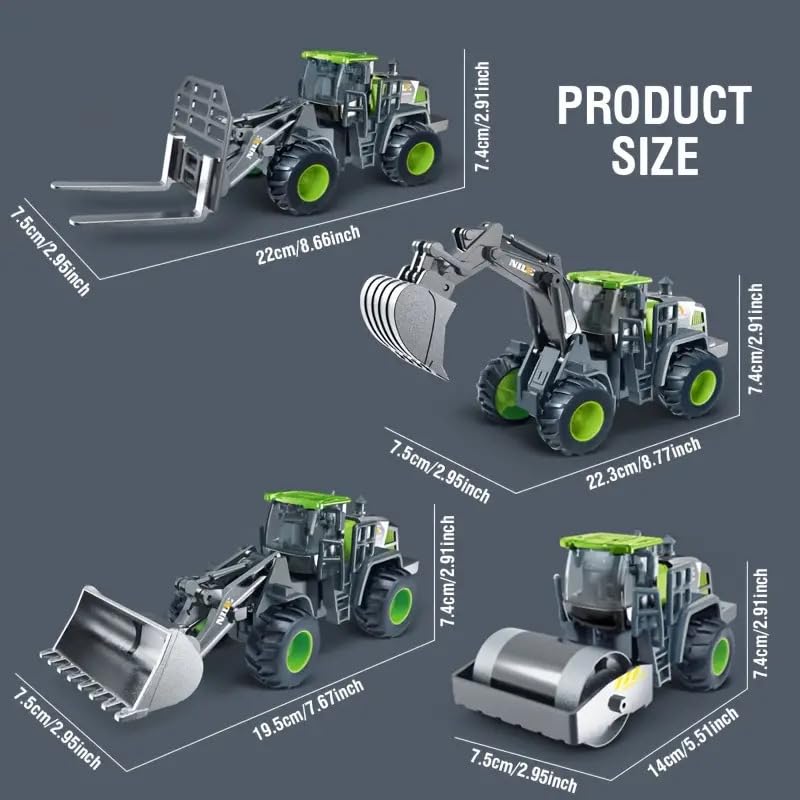 Image of Unbreakable Alloy Head Engineering Vehicle Inertial Excavator, Forklift, Bulldozer, Road Roller with Realistic Shape Models Friction Powered Construction Truck Toy Set for Kids
