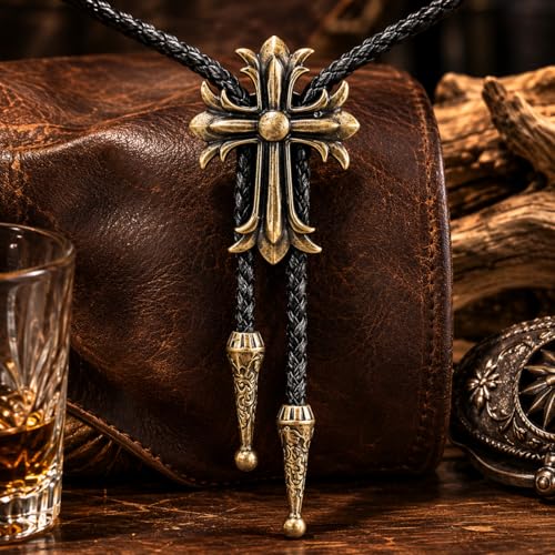 Image of Cowboy Bolo Tie for Men, Vintage Cow Skull Bolo Tie Necklace Native American Necktie for Men Women