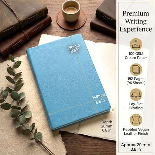 Image of GLUN Soft Touch PU Leather A5 Notebook, Blue Cover Portable Pocket Diary Notepad with Schedule, 242 Writing Pages for Home, School & Office Use