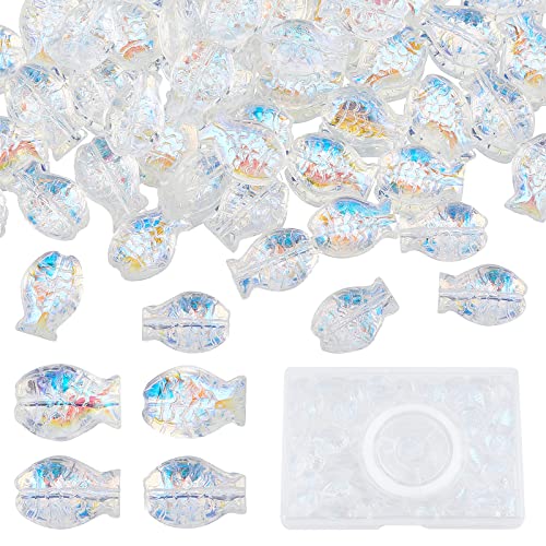SUNNYCLUE 1 Box 100Pcs Glass Fish Beads Electroplated Glass Ocean Animal Spacer Bead Fish Beads for jewellery Making Beading Bracelet Kit Summer Sea Loose Bead Elastic Thread Crafting Transparent